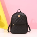 Mini black quilted PU leather backpack with golden metal plate and woven straps - Black