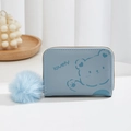 Monedero azul claro de piel sintética con dibujo de oso y suave pompón colgante - Azul