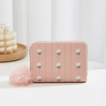 Mini-Geldbörse in Rosa mit bestickten Gänseblümchen und weichem Bommel-Anhänger - Rosa