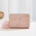 Petit porte-monnaie rose ours de dessin animé avec pompon pelucheux et fermeture éclair - Rose