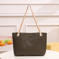 Brown tote bag with golden polka dot pattern and long shoulder straps in large capacity - Coffee