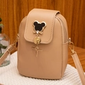 Vertical crossbody phone bag in camel brown with mouse silhouette and star pendant - Apricot