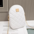 White quilted faux leather crossbody phone bag with gold metal square and chain strap - White