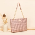 Pink and beige geometric pattern large tote bag with gold chain shoulder straps - Triangle Pink