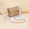 Khaki quilted crossbody bag with diamond pattern and gold-tone rectangular twist lock - Apricot