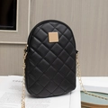 Black quilted crossbody mobile phone bag with golden chain strap and square metal detail - Black