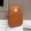Brown quilted crossbody small bag with gold chain strap and square metal hardware detail - Brown