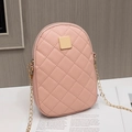 Pink quilted leather crossbody phone bag with gold chain strap and square metal hardware - Pink