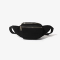 Black corduroy chest bag for women with dual gold zippers and adjustable strap - Black