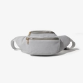 Light gray corduroy belt bag for women with dual golden zipper compartments - Milky White