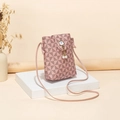 Women's dusty pink geometric crossbody phone bag with pearls and cat ear hardware - Pink 2