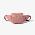 Pink corduroy waist bag for women featuring double zipper layers and adjustable straps - Pink