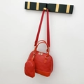 Red quilted Boston handbag set with matching coin purse and adjustable strap - Red