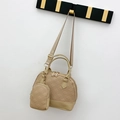 Beige Boston quilted handbag set with floral zipper hardware and adjustable strap - Khaki