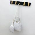 White quilted Boston shell bag set with matching round coin purse and gold flower zipper - White