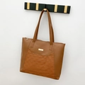 Caramel brown large tote bag with diamond lattice embossing and gold hardware - Brown