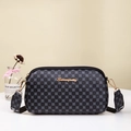 Black embroidered camera bag with gray circular patterns and golden hardware - Black Printed