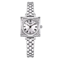 Elegant vintage square face quartz watch with Roman numerals and silver ball-link chain band - Silver Case White Dial