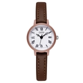 Vintage women's quartz watch with a brown leather strap and rose gold case on a white background - White Dial Coffee Case Dark Coffee Strap