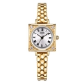 Elegant gold square quartz watch for women with roman numerals and ornate metal link strap - Gold Case White Dial