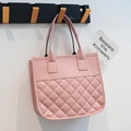 Sac à main en cuir PU rose avec motif matelassé à losanges et poignées supérieures solides - Rose