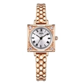 Vintage rose gold square watch with crystal-encrusted case and pearl-link chain band - Rose Gold Case White Dial