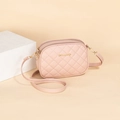 Pink quilted crossbody bag with dual gold zippers and rhombus stitching detail - Pink