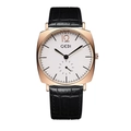 Detail of rose gold square watch featuring a white minimalist dial and black leather strap - Scale Style Rose Gold Case White Dial Black Strap (Men's)