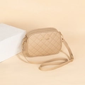Quilted crossbody bag in beige faux leather with double zippers and gold logo - Apricot