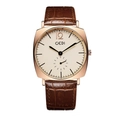 Retro quartz watch featuring a rose gold cushion case and brown leather crocodile strap - Scale Style Rose Gold Case Rose Dial Brown Strap (Men's)