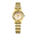 Close-up of GEDI gold ladies watch featuring a rhinestone dial and metal link bracelet - Gold Case Gold Dial Gold Steel Band