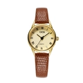 Retro gold case quartz watch for women with brown snake skin leather strap and Roman dial - Coffee Leather Strap Gold Case Gold Dial