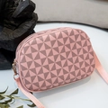 Borsa a tracolla rosa con stampa geometrica a triangolo e hardware in oro lucido - Rosa