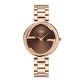 Montre femme élégante or rose avec lunette G entrelacée et cadran brun soleil - Cadran Marron Bracelet Or Rose