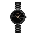 Montre quartz noir mat minimaliste avec boîtier en G et aiguilles en or rose - Cadran Noir Bracelet Noir