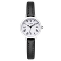 GEDI vintage women's quartz watch with black leather strap and white Roman dial - White Dial White Case Black Strap