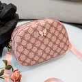 Borsa a tracolla rosa con motivo floreale a rombi e chiusura a farfalla bianca - Rosa Stampato