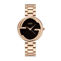 Montre femme en acier inoxydable or rose avec cadran noir et motif entrelacé - Cadran Noir Bracelet Or Rose