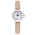 GEDI vintage women's quartz watch with light brown leather strap and white roman dial - White Dial White Case Apricot Strap