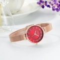 Damen-Quarzuhr mit roségoldenem Netzarmband und markantem tiefrotem Zifferblatt - Roségold Gehäuse Rotes Zifferblatt
