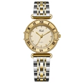 Women's quartz watch featuring a gold round dial and two-tone stainless steel link band - Two-tone Gold Band Gold Case Gold Dial