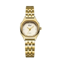 Elegant gold quartz watch with a textured dial and rhinestone markers for women - Full Gold Color