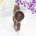 Elegant women's watch with brown sunray dial and rose gold mesh band in minimalist style - Brown Case Brown Dial