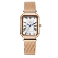 Classic rectangle rose gold quartz watch with Roman numerals and mesh band for women - Rose Gold Case White Dial Rose Gold Mesh Strap