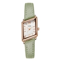 Rhombic rose gold vintage watch with white dial and green leather strap in full view - Green Strap White Dial