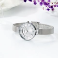 GEDI silver minimalist women's fashion watch with sleek mesh strap on white background - Silver Case White Dial