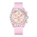 Rosafarbene Sport-Quarzuhr mit Silikonarmband, Chronographen und Tachymeter-Lünette - Rosa