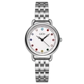 Elegant women's quartz watch with silver steel band and rainbow gemstone dial markers - Silver Band White Dial