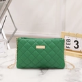 Green diamond quilted crossbody mini bag with gold chain strap and rectangle metal piece - Green