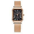 GEDI vintage rectangular watch in rose gold with a black Roman numeral dial - Rose Gold Case Black Dial Rose Gold Mesh Strap